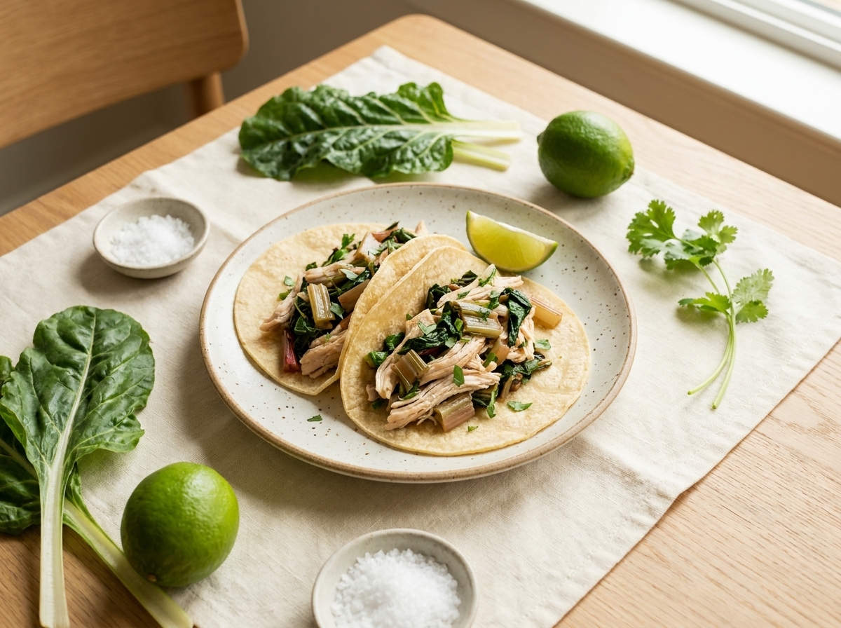 Swiss chard leaves filled with seasoned ground chicken and wilted spinach